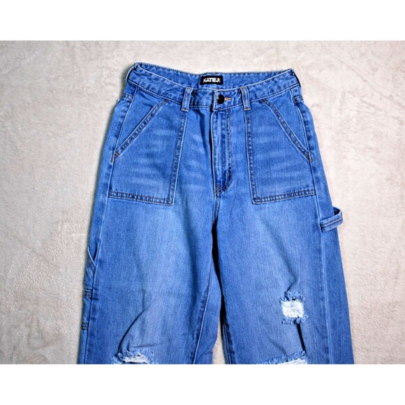 Katie J NYC Tween Med Wash Wide Leg Distressed Carpenter Jeans Size XS - Picture 2 of 8